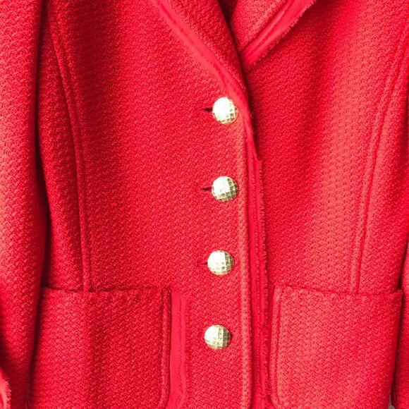 St.John  Knit Blazer Jacket Red 3/4 Sleeve 53% wool 47% Rayon Made in USA - Picture 3 of 12